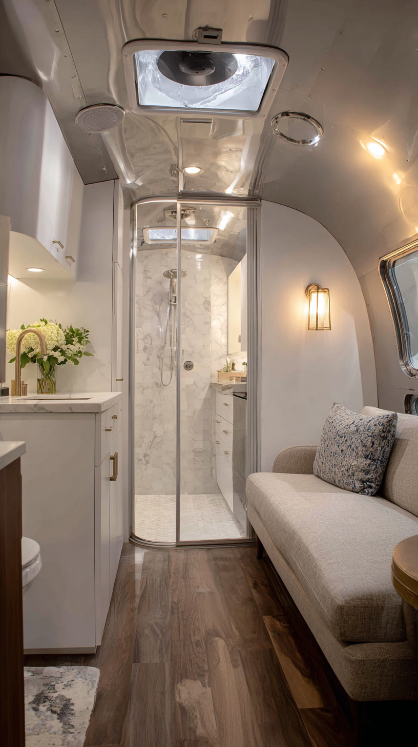 Airstream 內裝休憩與衛浴規劃示意